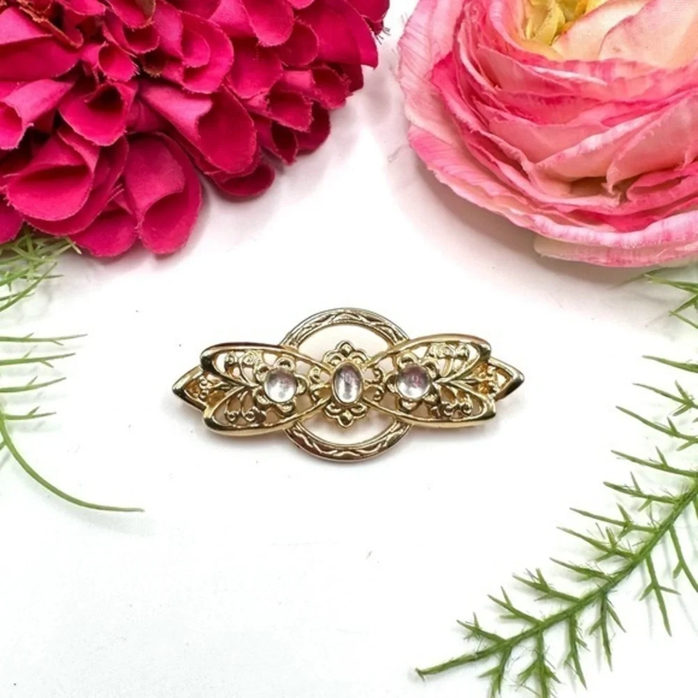 VINTAGE⚜️Golden Lace Glass Cabochon Brooch